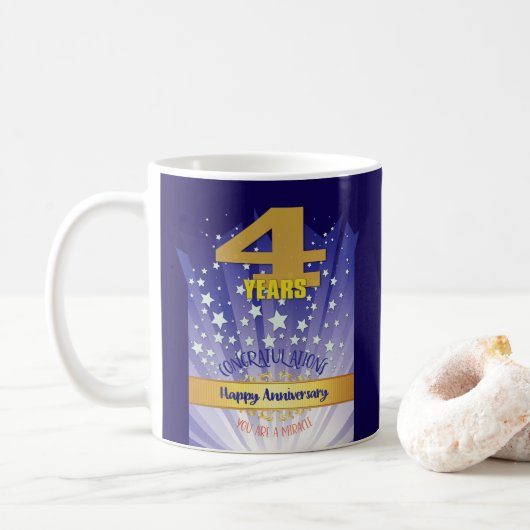 4年間カスタムのリカバリはっきりした記念日 コーヒーマグカップ (ドーナツ)