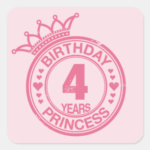 4年間 – 誕生日プリンセス – ピンク スクエアシール