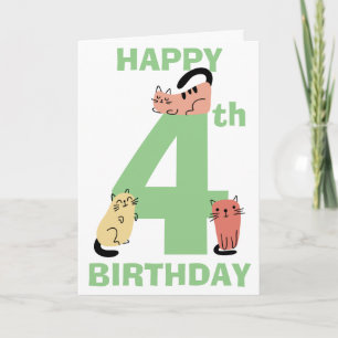 4才の誕生日おめでとう カスタムメッセージの落書き猫 カード