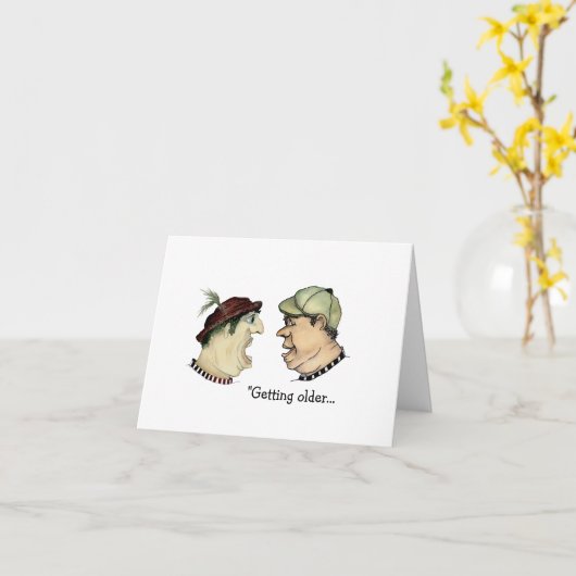 4文字おもしろいの単語を使用する2人の年上の男 カード (黄色い花)