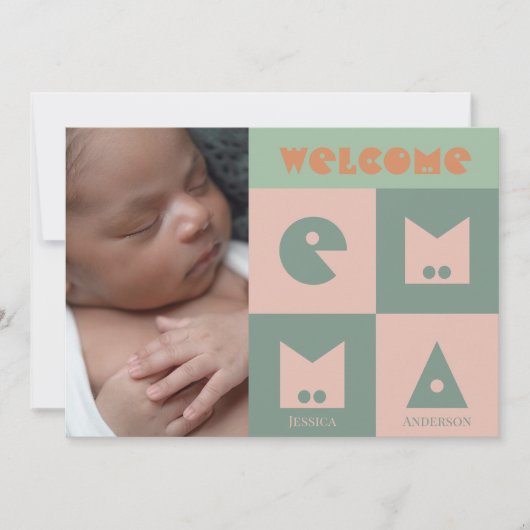 4文字の名前のベビーガール誕生の発表 サンキューカード (正面)