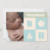 4文字の名前の男の赤ちゃん誕生のお知らせ サンキューカード (正面)