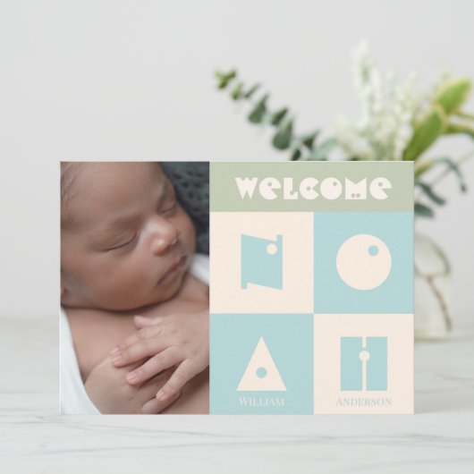 4文字の名前の男の赤ちゃん誕生のお知らせ サンキューカード (スタンド正面)