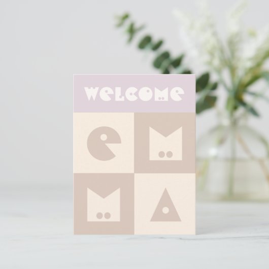 4文字生まれたばかりのの女の子の名前のお祝い ポストカード (スタンド正面)