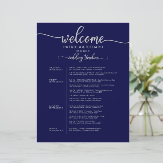 4日の結婚旅程タイムラインネイビーブルーシルバー (スタンド正面)