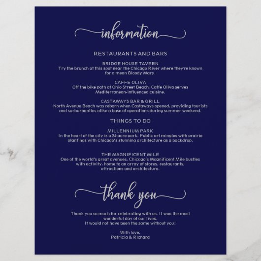 4日の結婚旅程タイムラインネイビーブルーシルバー (裏面)