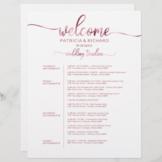 4日結婚の週末の旅程シックなタイムライン (正面/裏面)