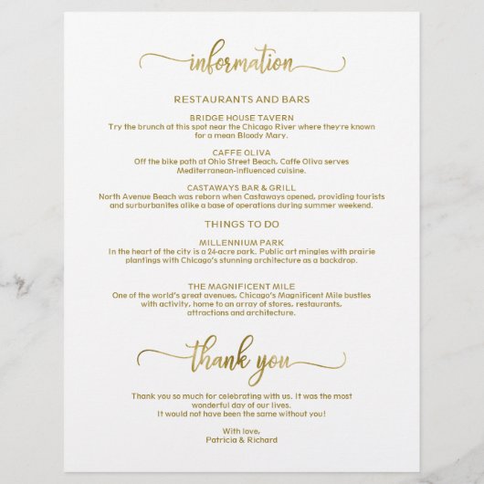 4日結婚の週末の旅程シックなタイムライン (裏面)