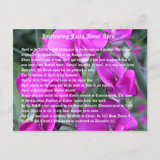 4月についての興味深い事実 ポストカード (正面)
