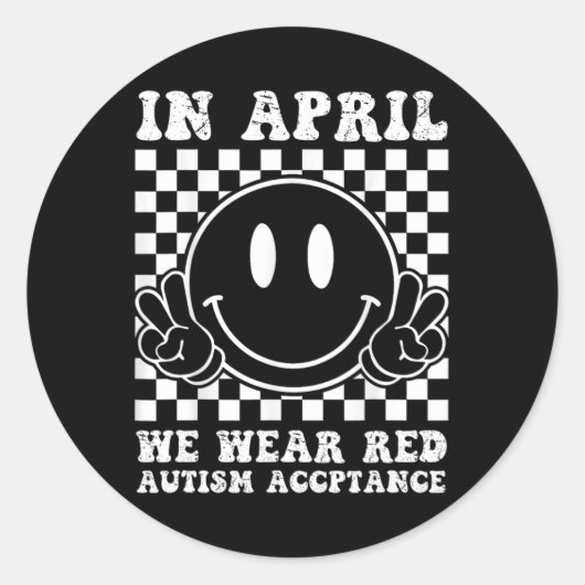 4月に我々衣服赤い自閉症認識受け入れR ラウンドシール (正面)
