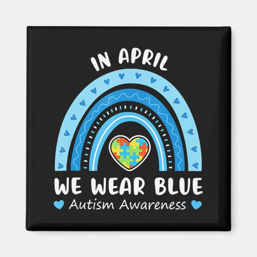 4月に私たち衣服ブルーレインボー自閉症意識Puz マグネット (正面)