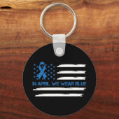 4月に私たち衣服ブルーヴィンテージアメリカ国旗のリボン キーホルダー (正面)