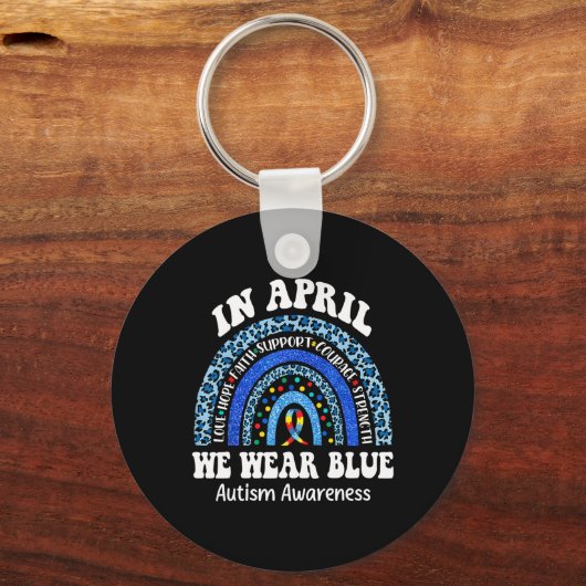 4月に私たち衣服ブルー自閉症啓発月パズル キーホルダー (正面)