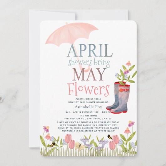 4月のシャワーで5月の花を車でシャワー 招待状 (正面)