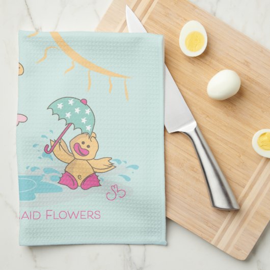 4月のシャワーは人魚の花の台所タオルを持って来ます キッチンタオル (四つ折り)