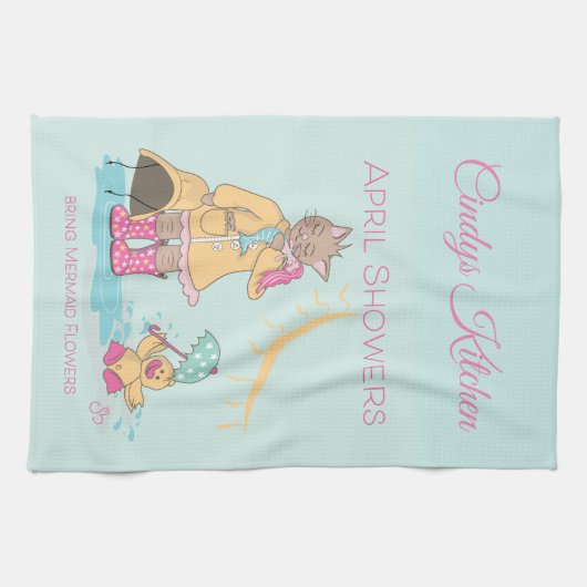 4月のシャワーは人魚の花の台所タオルを持って来ます キッチンタオル (横)