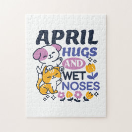 4月のハグと濡れた鼻 - かわいい犬と猫のアート ジグソーパズル