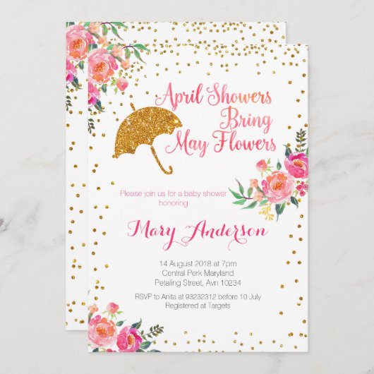 4月のベビーシャワーの招待状 招待状 (正面/裏面)