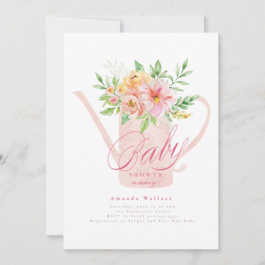 4月の花の水やりの赤ちゃんシャワー招待状 招待状 (正面)