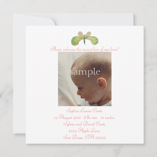 4月の蝶の誕生のお知らせ 案内状 (裏面)