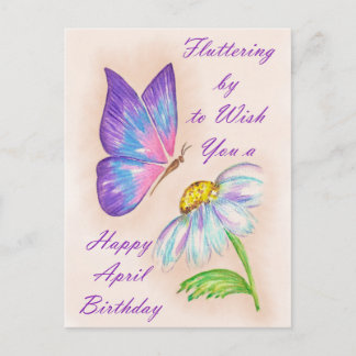 4月の誕生日にひらいたデイジーと蝶のデザイン ポストカード