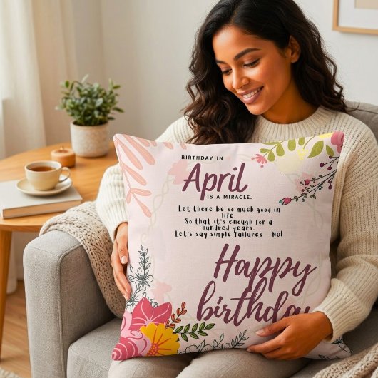 4月の誕生日の奇跡 フラワー 引用句 スクエア クッション
