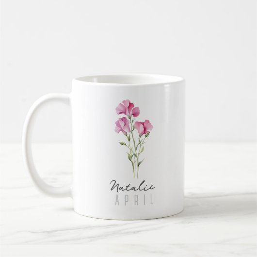4月の誕生花と名前 - スイートピー コーヒーマグカップ (左)