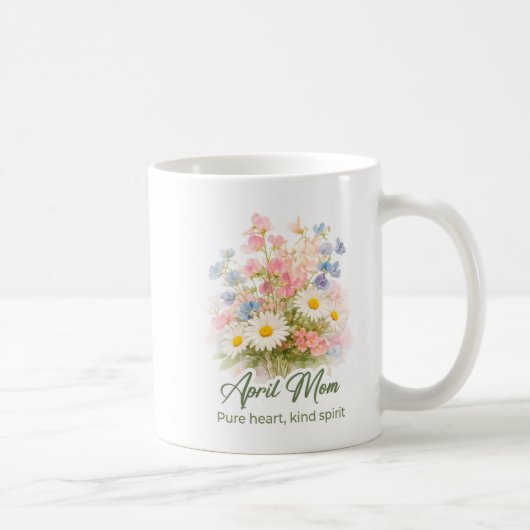 4月の誕生花の励ましママラップ コーヒーマグカップ (右)