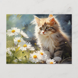 4月の誕生花 ダイジーと子猫 ポストカード