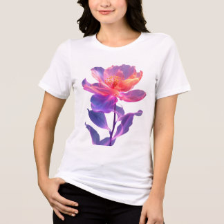 4月の開花ネオン花柄アブストラクト春のリニューアルT- トライブレンドＴシャツ