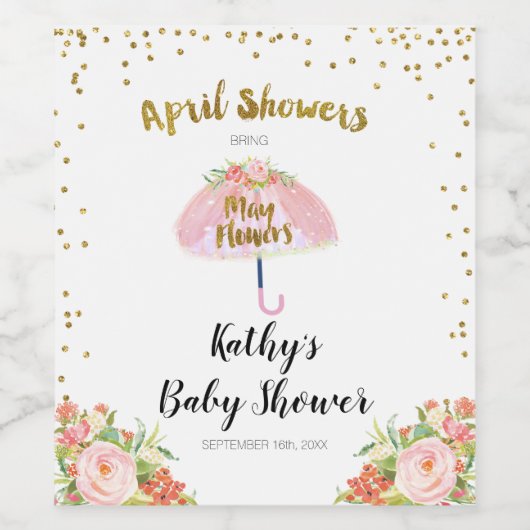 4月の雨が5月の花のベイビーシャワーをもたらす ワインラベル (シングルラベル)