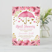 4月の雨が5月の花をもたらす ピンクの傘 招待状 (スタンド正面)