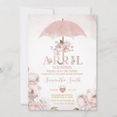 4月の雨が5月の花をもたらす ピンクの傘 招待状 (正面)