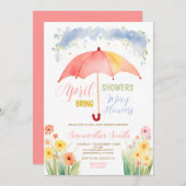 4月の雨が5月の花をもたらす 赤い傘 招待状 (正面/裏面)