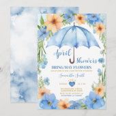 4月の雨が5月の花をもたらす 青い傘 招待状 (正面/裏面)