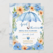 4月の雨が5月の花を育てる ブルー傘 招待状 (正面/裏面)