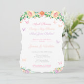 4月の雨が5月の花を育てる 女の子のパステル ベイビーシャワー 招待状 (スタンド正面)