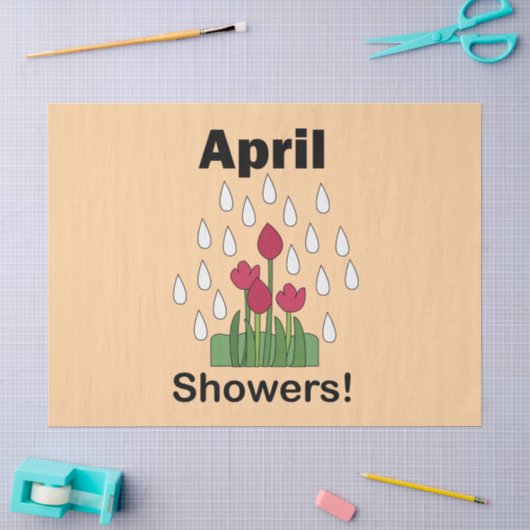 4月の雨にピンクのデイジー花 フローラル 薄葉紙 (クラフト)