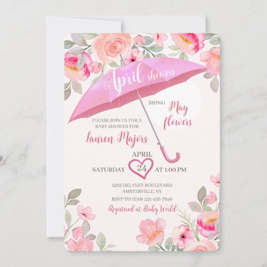 4月の雨の傘のシャワー 招待状 (正面)