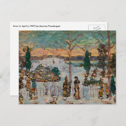 4月の雪モーリス・プレンダーガスト、ヴィンテージ・アート ポストカード (正面/裏面)