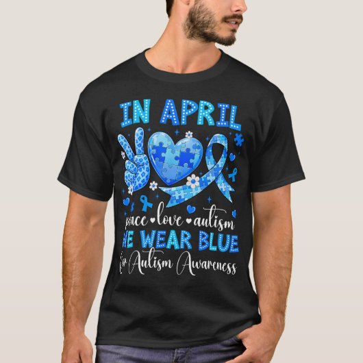 4月の青い服を着て自閉症啓発 Tシャツ (正面)