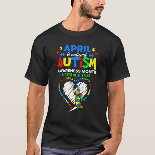 4月は国家自閉症啓発月Mens Wome Tシャツ (正面)