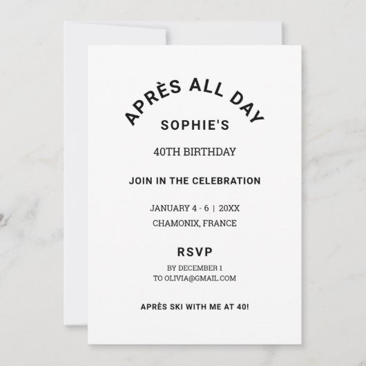 4月オールデイウィンター40thバースデースキーウィークエンド 招待状 (正面)