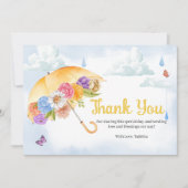 4月シャワーが5月の花をもたらす赤ちゃんシャワー サンキューカード (正面)