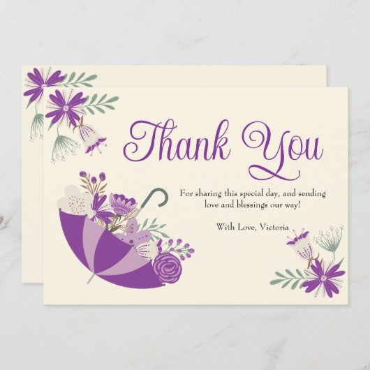 4月シャワーが5月の花をもたらす赤ちゃんシャワー サンキューカード (正面/裏面)