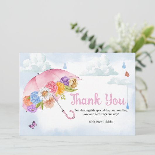 4月シャワーが5月の花をもたらす赤ちゃんシャワー サンキューカード (スタンド正面)