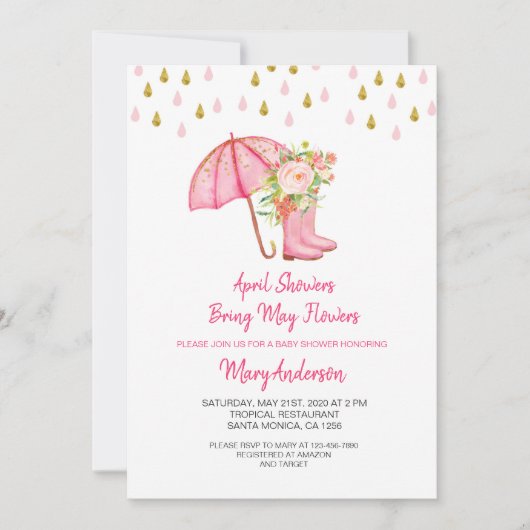 4月シャワーが5月の花をもたらす赤ちゃんシャワー 招待状 (正面)