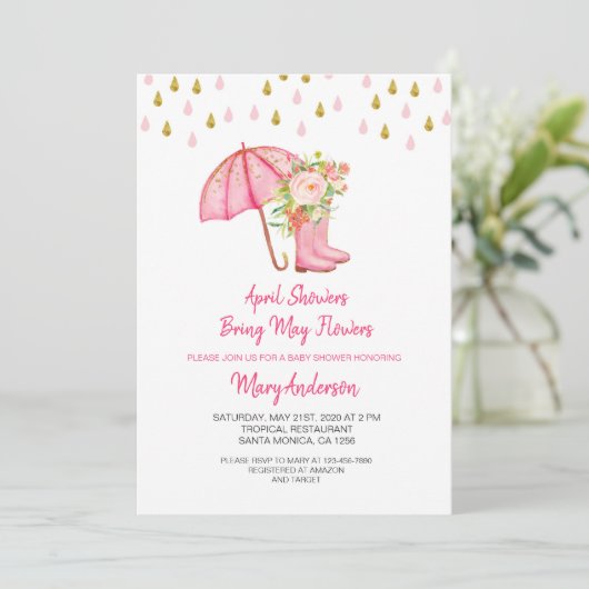 4月シャワーが5月の花をもたらす赤ちゃんシャワー 招待状 (スタンド正面)