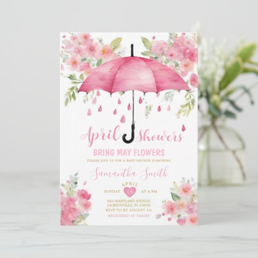 4月シャワーが5月の花を持ってくるピンクの傘 招待状 (スタンド正面)