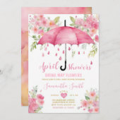 4月シャワーが5月の花を持ってくるピンクの傘 招待状 (正面/裏面)